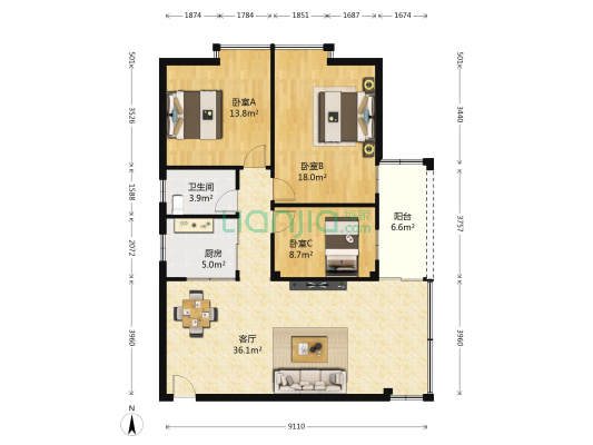 东方花园2区 3室1厅1卫 100平方