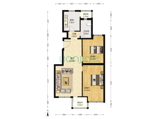 时代龙和大道 2室1厅1卫 103平方