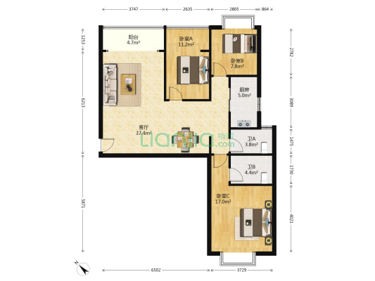 星城书香苑 3室1厅2卫 117平方