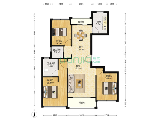 中粮前滩海景壹号 3室2厅2卫 118平方