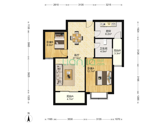 颍汇家和公馆 2室1厅1卫 86平方