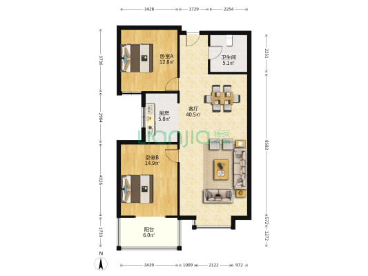 北槐春天 2室1厅1卫 106平方