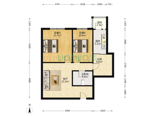 龙电花园 2室1厅1卫 103平方