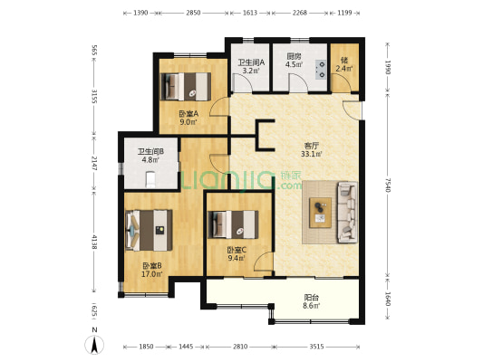 万科苏高新中央公园悦庭 3室1厅2卫 120平方