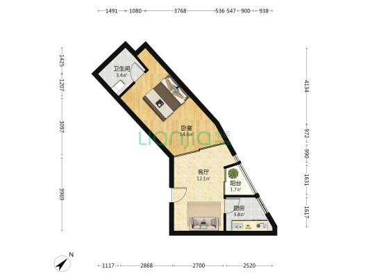 桐乡商业广场 1室1厅1卫 51平方