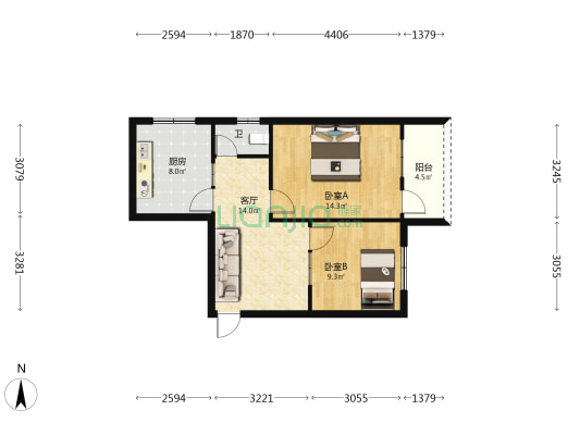 西洪路397号 2室1厅1卫 63平方