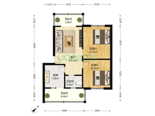 怡园 2室1厅1卫 63平方