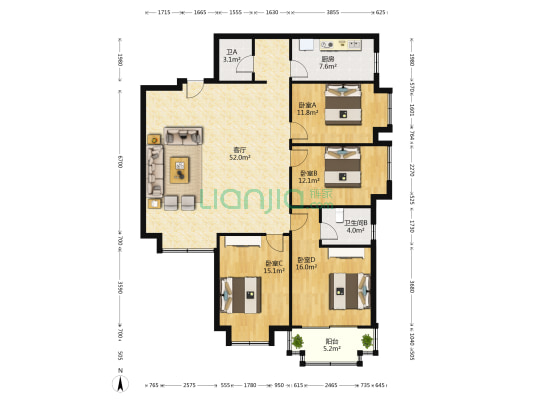 蓝水湾 4室1厅2卫 152平方