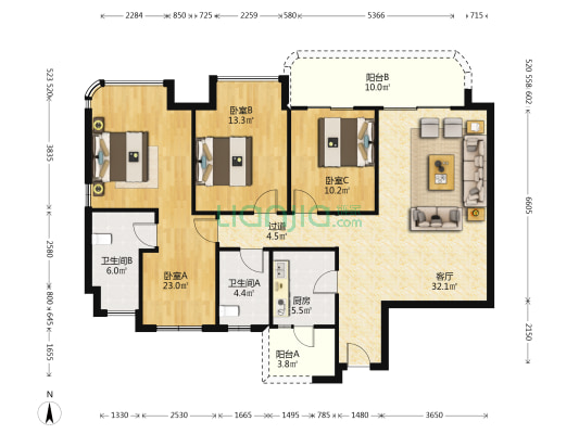锦城峰荟荟澜阁 3室1厅2卫 133平方
