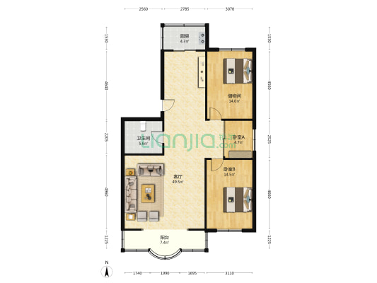 七模职工小区 2室1厅1卫 127平方