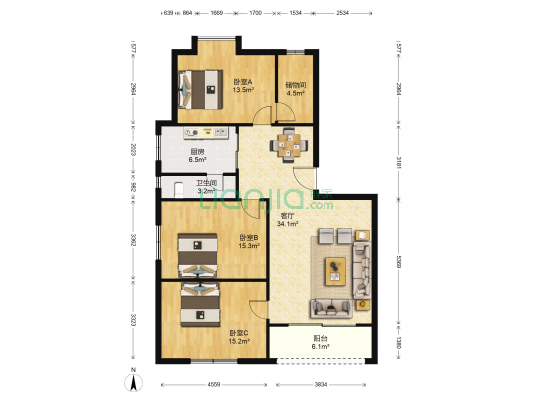 富雅花园 3室1厅1卫 120平方