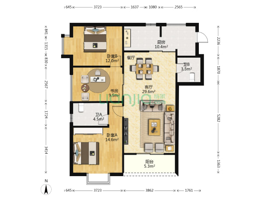 铺金丽城 3室1厅2卫 110平方