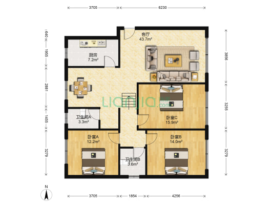 望湖小区(麦子巷) 3室1厅2卫 124平方