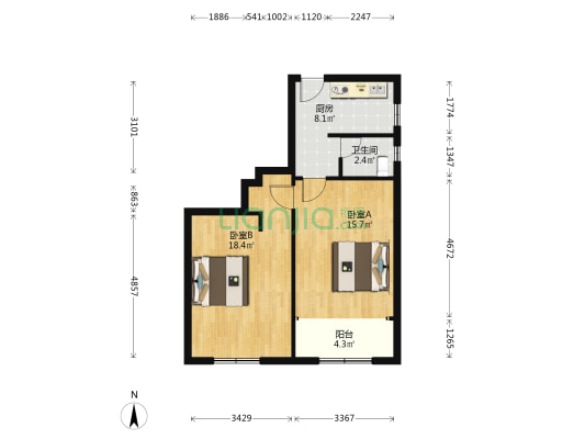 霍兰公寓 2室0厅1卫 76平方