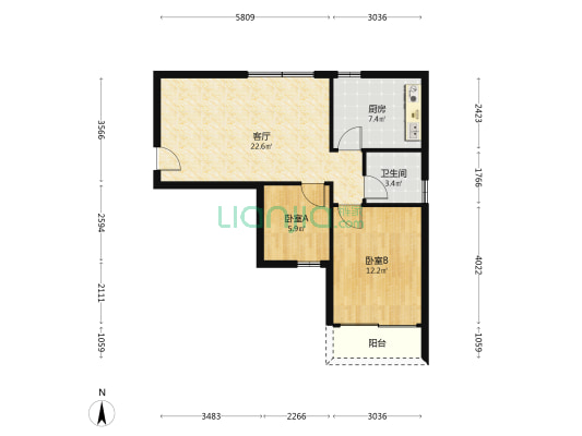石景花园 2室1厅1卫 67平方