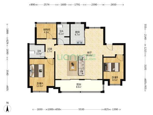 上坤云栖麓 2室1厅2卫 111平方