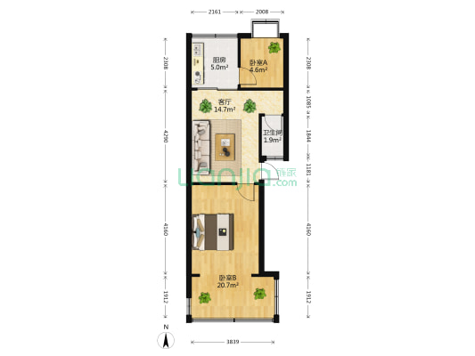 菱角塘小区玉菱西里 2室1厅1卫 49平方
