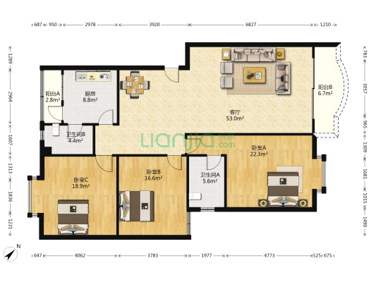 国泰广场 3室1厅2卫 160平方