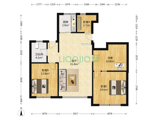隆德华府 4室1厅1卫 118平方