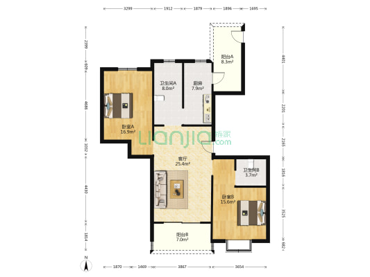 滨江佳苑 2室1厅2卫 115平方