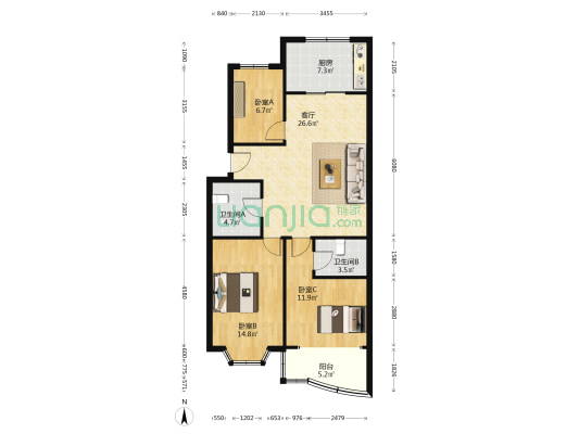 延龄苑 3室1厅2卫 98平方