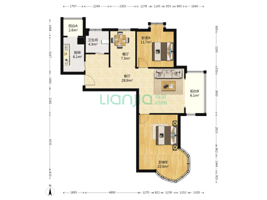 海尚豪庭 2室2厅1卫 111平方