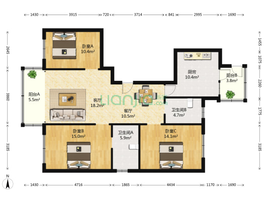 群力家园E区 3室2厅2卫 147平方
