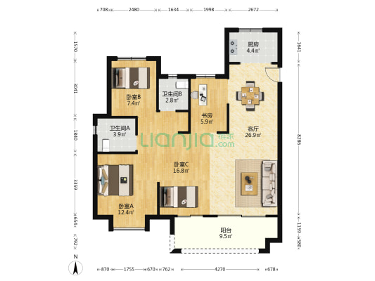 联发云璟 4室1厅2卫 119平方