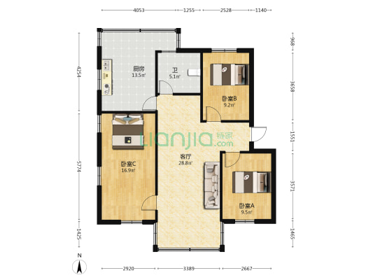 后山南 3室1厅1卫 94平方