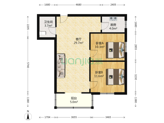 鑫银公寓 2室1厅1卫 79平方