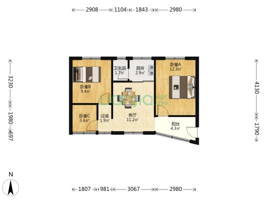 兴隆巷 3室1厅1卫 59平方
