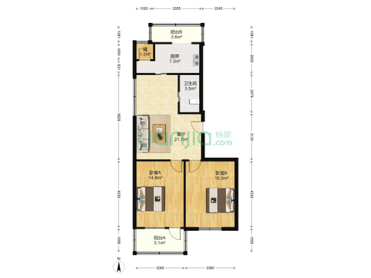 盐马路52号 2室1厅1卫 77平方