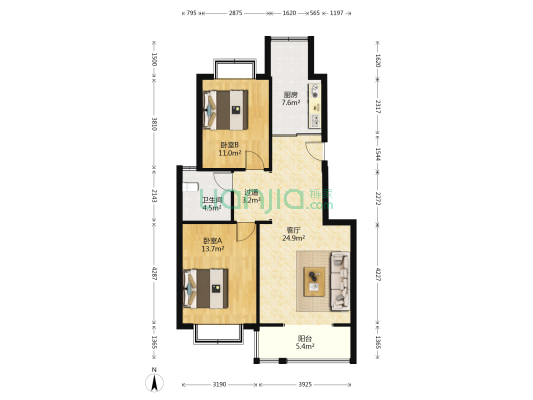 山水颐城北园 2室1厅1卫 92平方