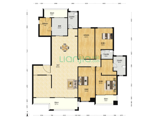 富通圣堤雅 3室1厅3卫 205平方