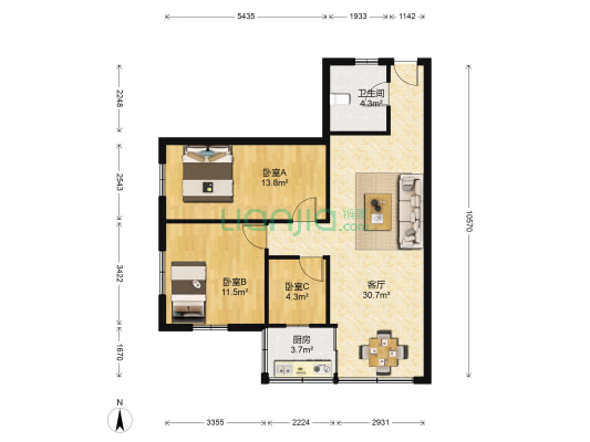 穗文大厦 3室1厅1卫 90平方
