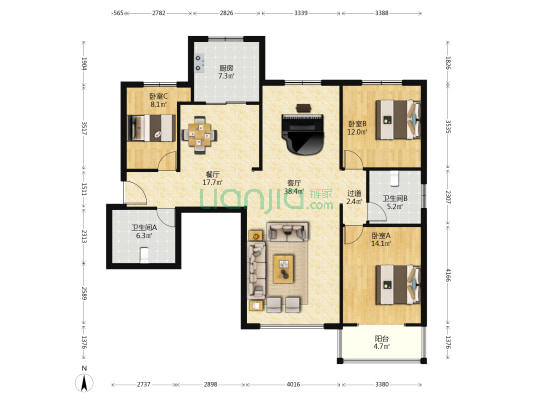 东城佳苑 3室2厅2卫 154平方