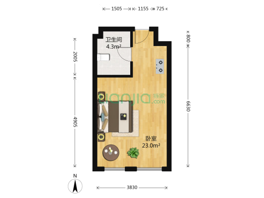 空港新城二期 1室0厅1卫 40平方