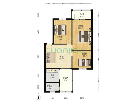 东南市街77号 3室1厅1卫 82平方