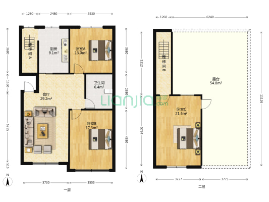 百舸公寓 3室1厅1卫 125平方