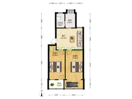 青山南路296号 2室1厅1卫 65平方