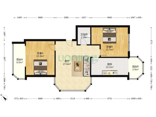 永康商住小区 2室1厅1卫 111平方