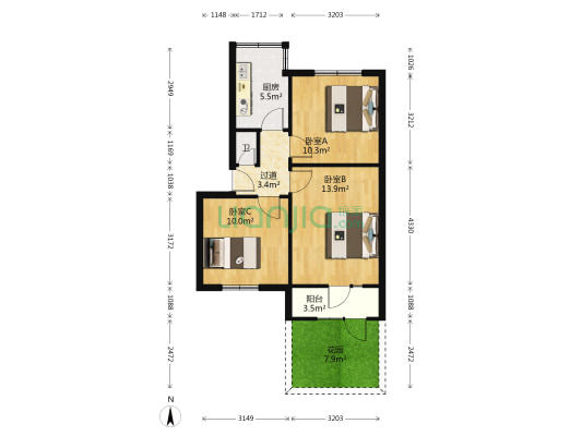 人民路14号院 3室0厅1卫 54平方