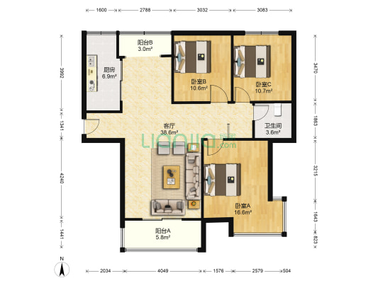 骏景苑 3室1厅1卫 117平方