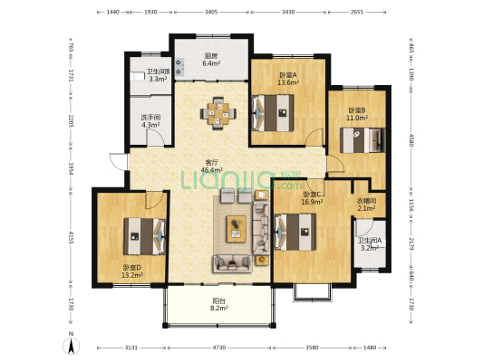 顯逹花园 4室1厅3卫 151平方