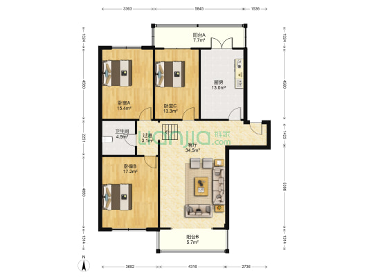 金利苑 3室1厅1卫 139平方