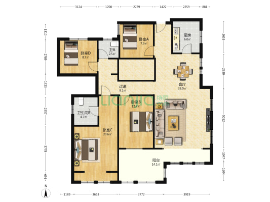 熙庭原著 4室1厅2卫 149平方