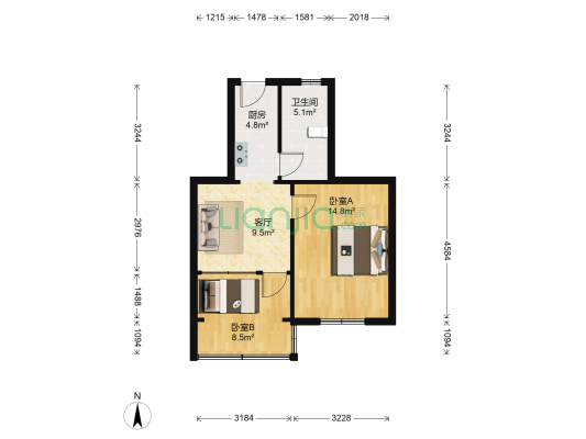 西四亩田散盘 2室1厅1卫 45平方