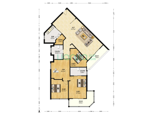 南方大厦 4室1厅2卫 195平方