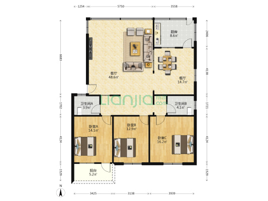 嘉盛楼 3室2厅2卫 152平方