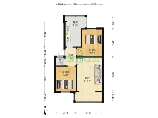 云南大学东二院家属区 2室1厅1卫 46平方